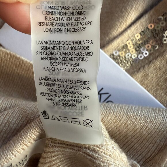 Calvin Klein NWT Women's Tan V-Neck Polo Sweater Sequin Trim Collared | Size S - Picture 11 of 11